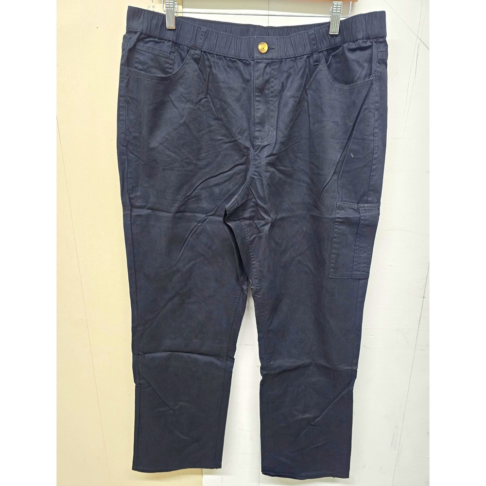 Denim & Co. Black Twill Cargo Pants Women's L Straight Leg Button Pockets